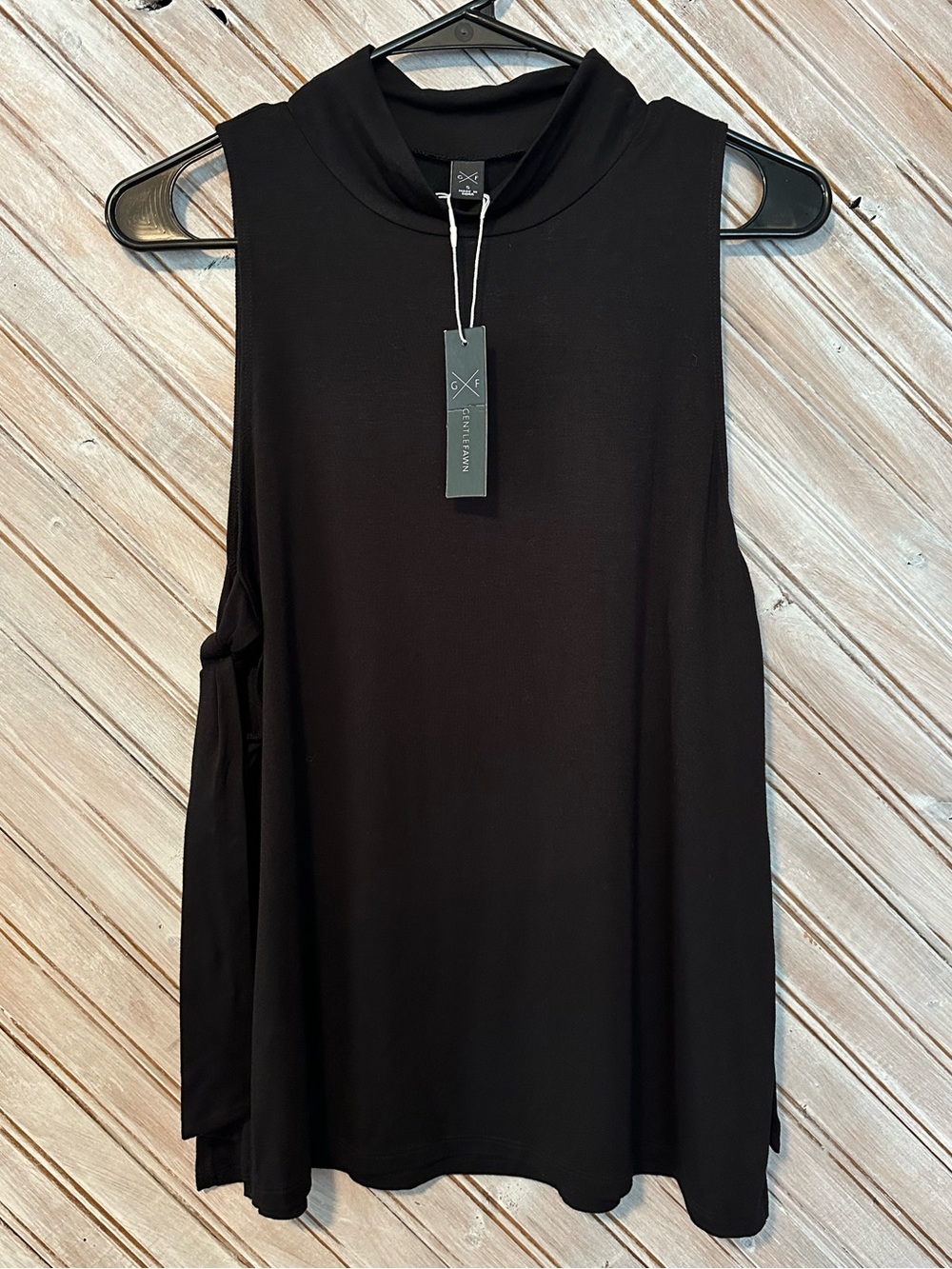 Gentle Fawn Black Sleeveless Mock Neck Tank Open Sides Double Ties NWT